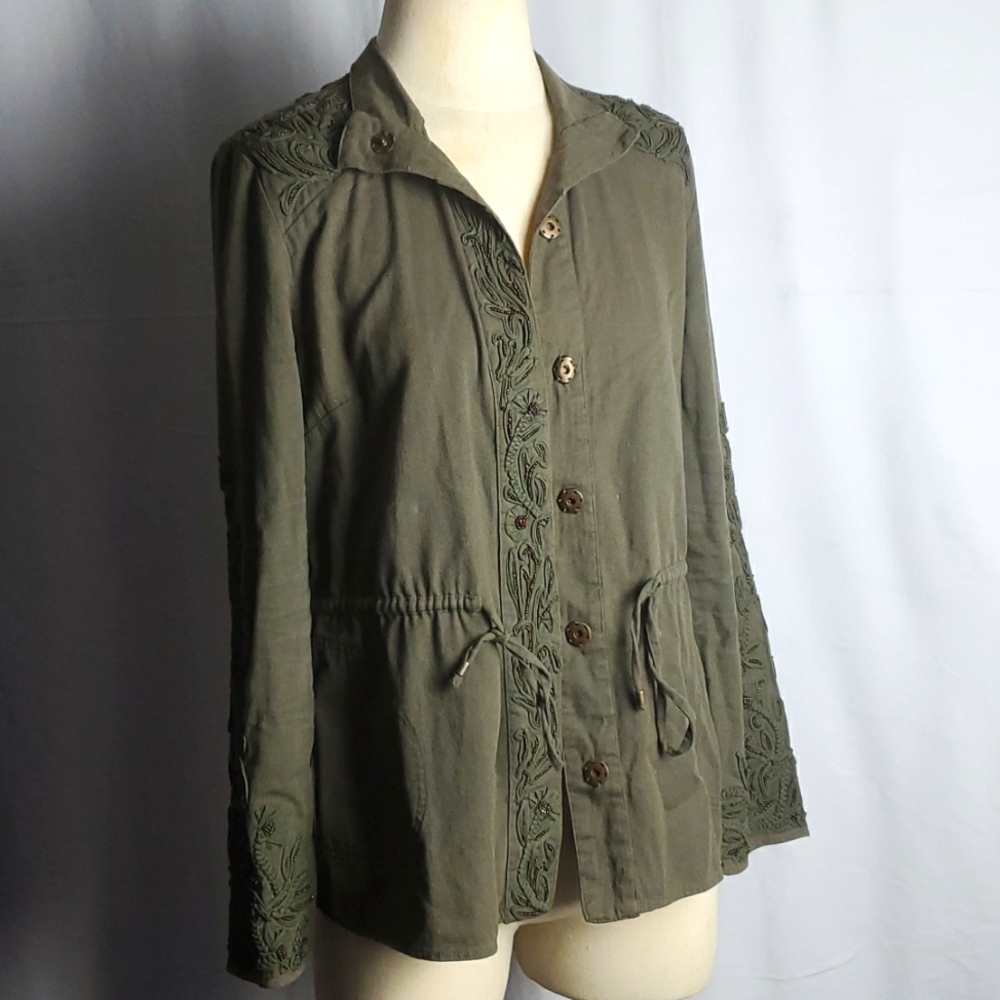 LOVE SAM JACKET, SMALL, GREEN, BEADED DETAILING